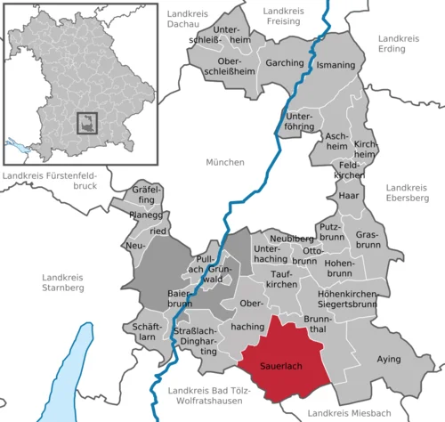 Karte Gemeinde mit Markierung Sauerlach